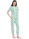 Women Night Suit Set Green Printed